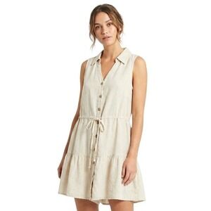 Maven Romper Womens L White Linen Blend Sleeveless Button Front Ruffle Tiered